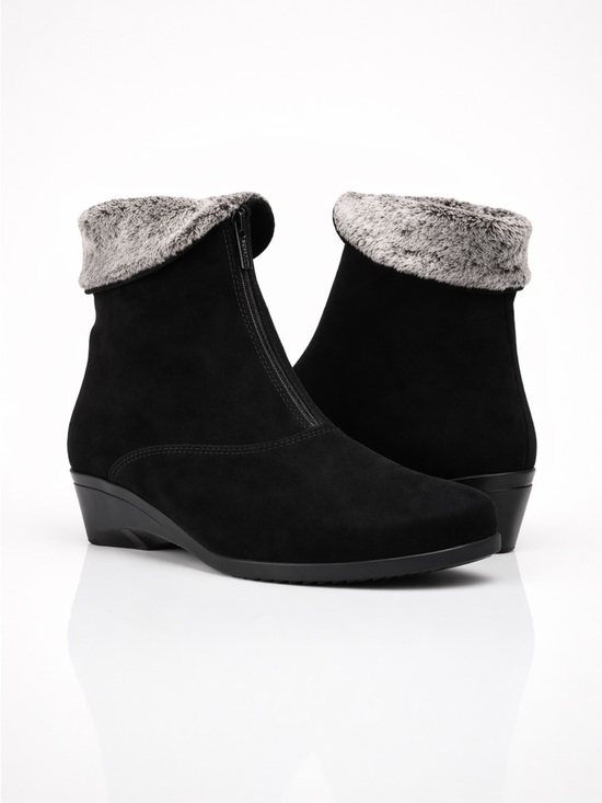 La CANADIENNE Shoes - La Canadienne Evitta Suede Shearling Wedge Black Booties Front Zip Canada 8